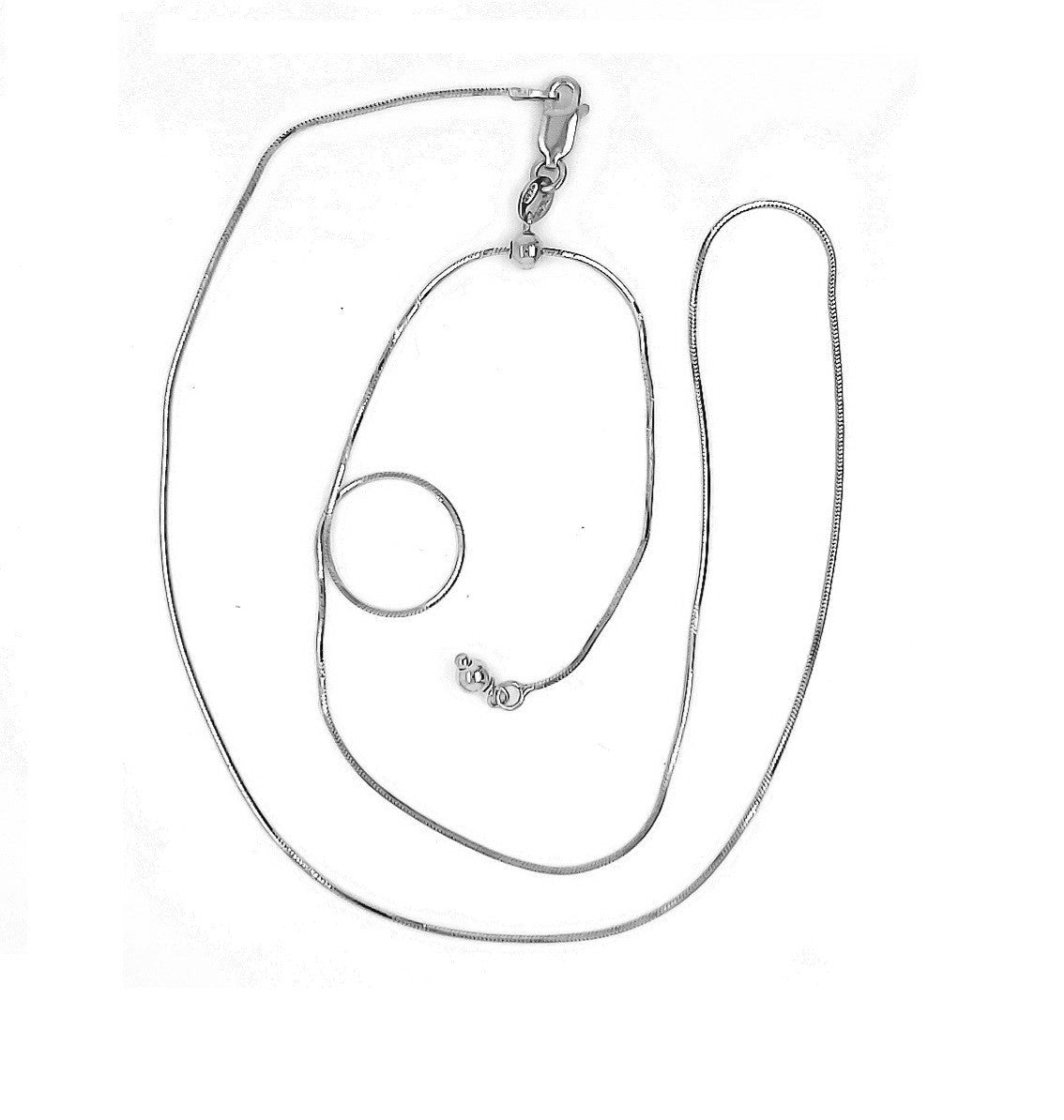 Collar de cadena de serpiente ajustable y sólido con control deslizante que se ajusta hasta 22" en plata de ley 925 con acabado rodio