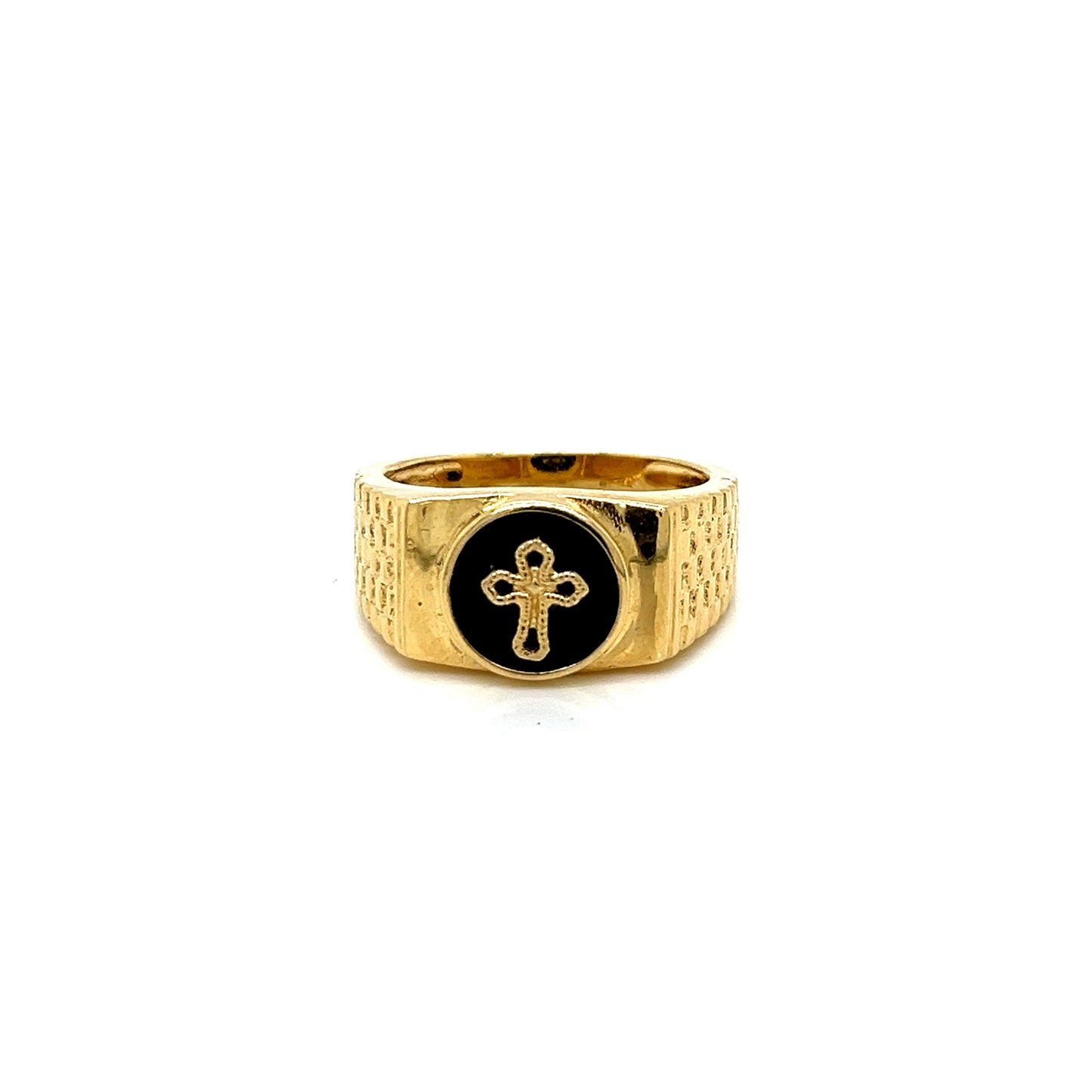 Anillo con cruz lisa de oro de 14 quilates