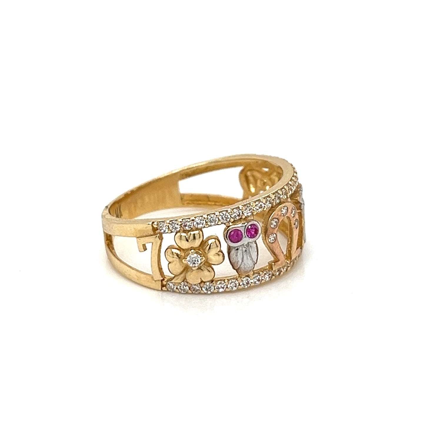 Anillo "LUCKY" De Oro De 14 Quilates Con Circonita