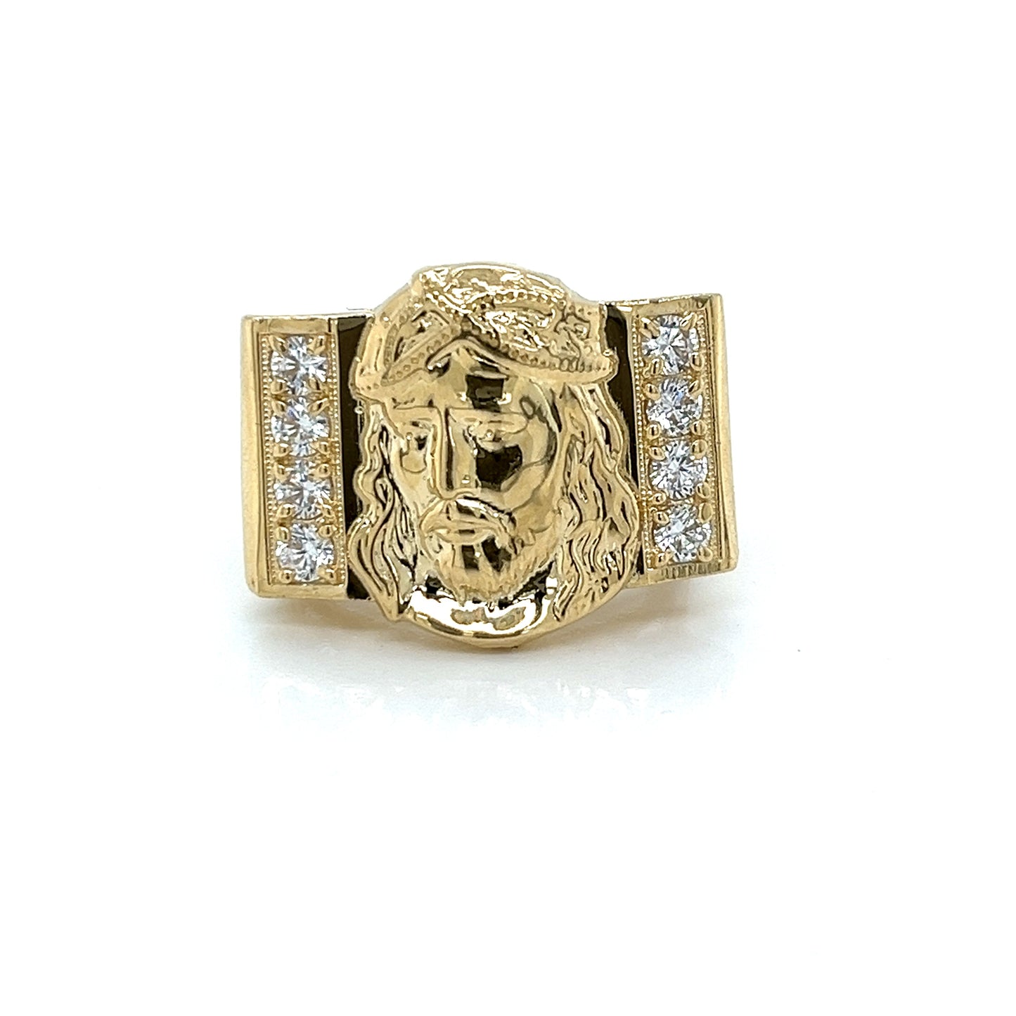 14K Gold Jesus Face Ring W/ CZ