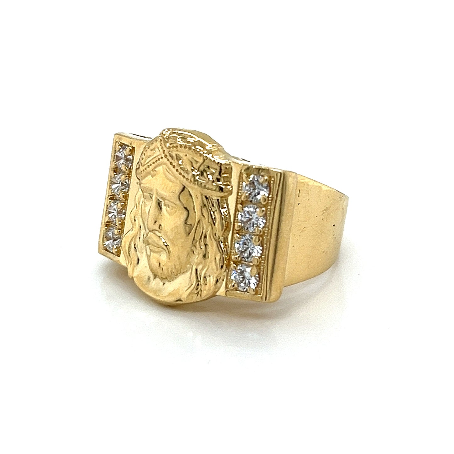 14K Gold Jesus Face Ring W/ CZ