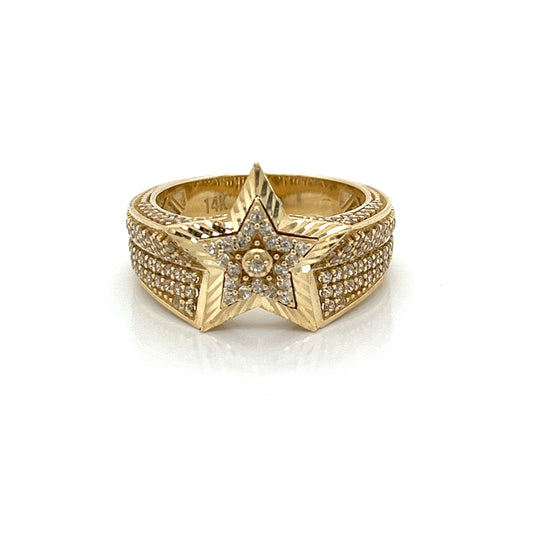 14K Gold 3D Star Ring W/ CZ