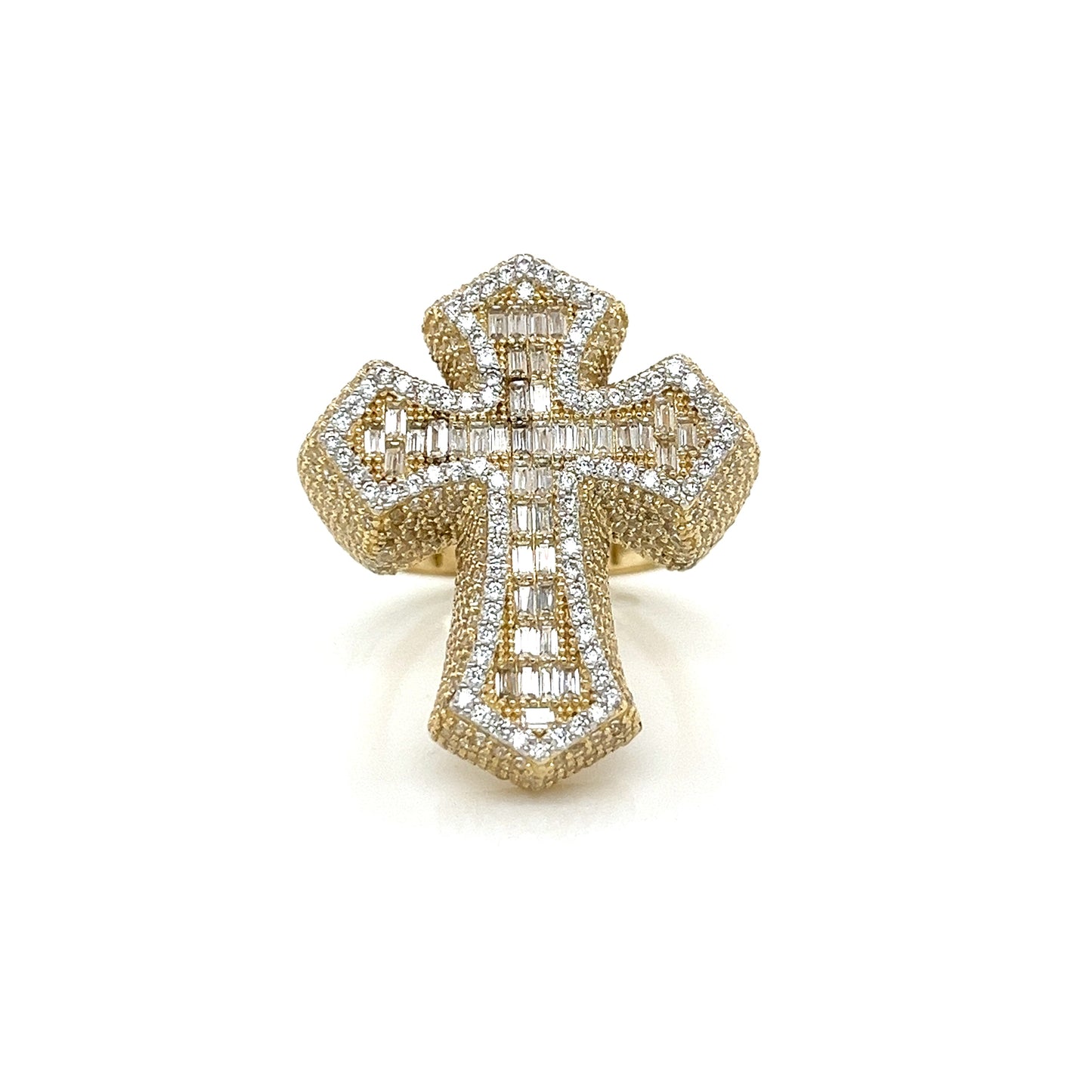 Anillo cruzado baguette con circonita cúbica en oro de 14 quilates