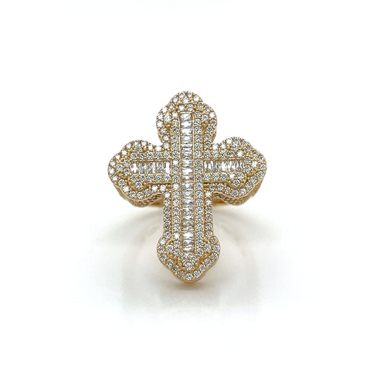 14K Gold CZ 3D Baguette Cross Ring