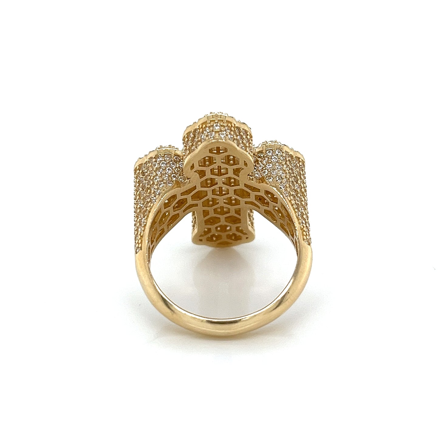 14K Gold CZ 3D Baguette Cross Ring