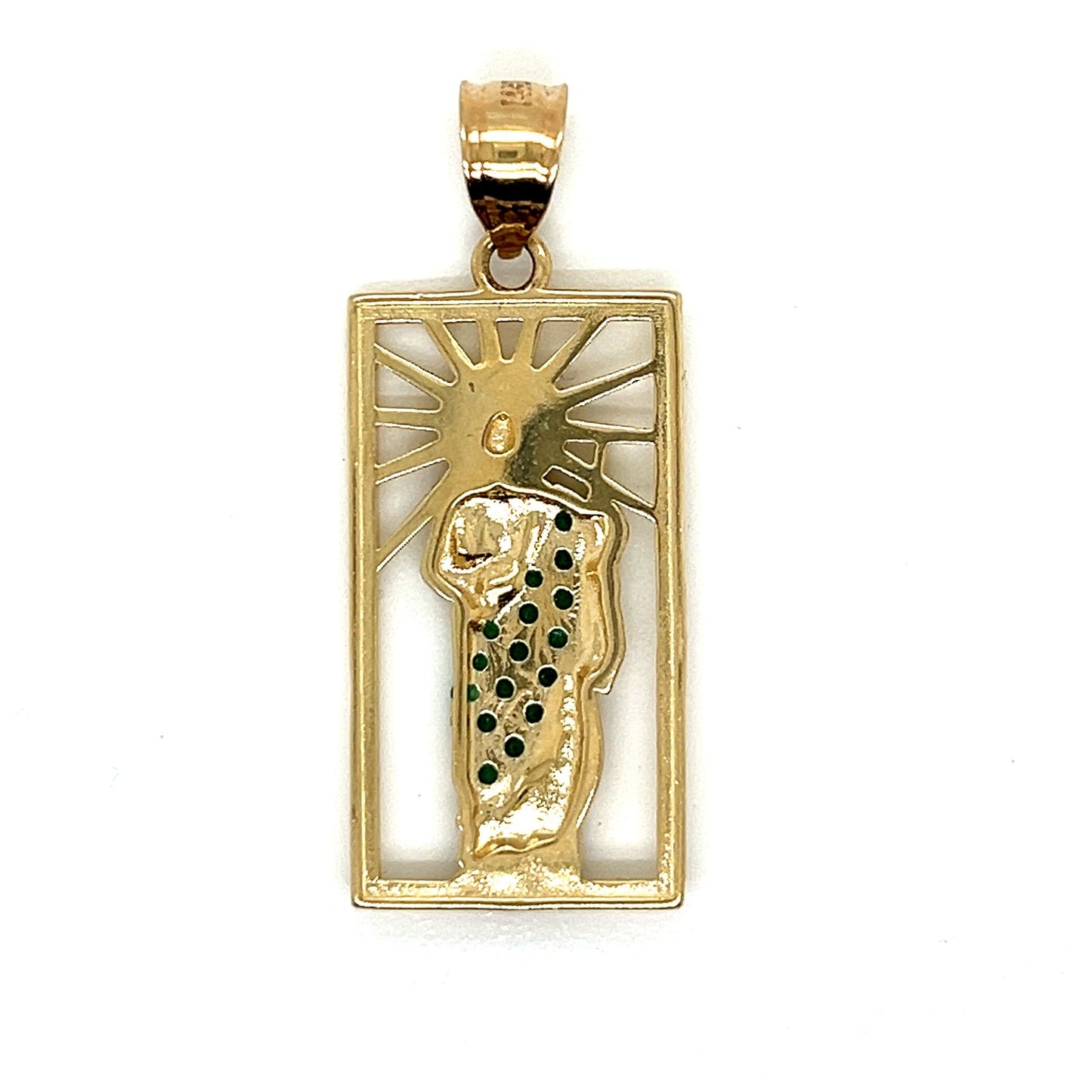 Hermoso colgante de San Judas en oro de 14 quilates con circonita verde