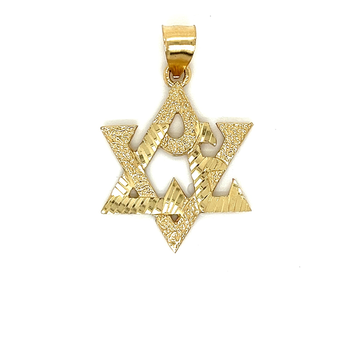 14K Gold Plain 1.5" Diamond Cut Star of David Pendant