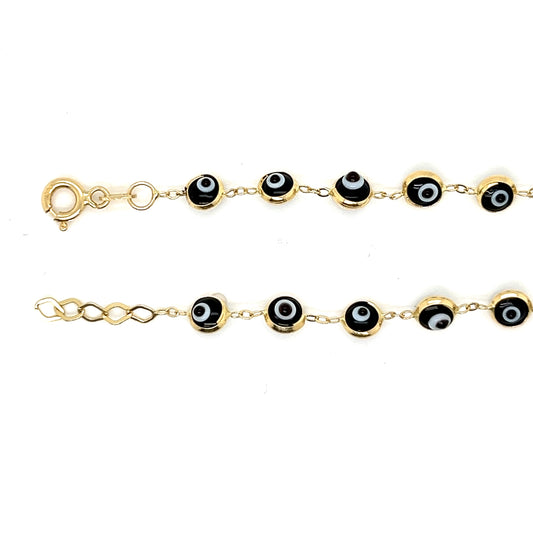 Pulsera de oro de 14 quilates con mal de ojo negro