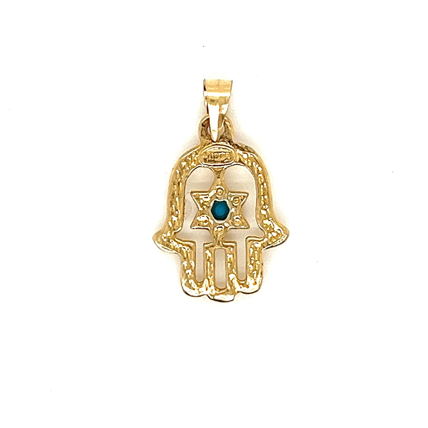 14K Gold Hamsa With Star of David Pendant
