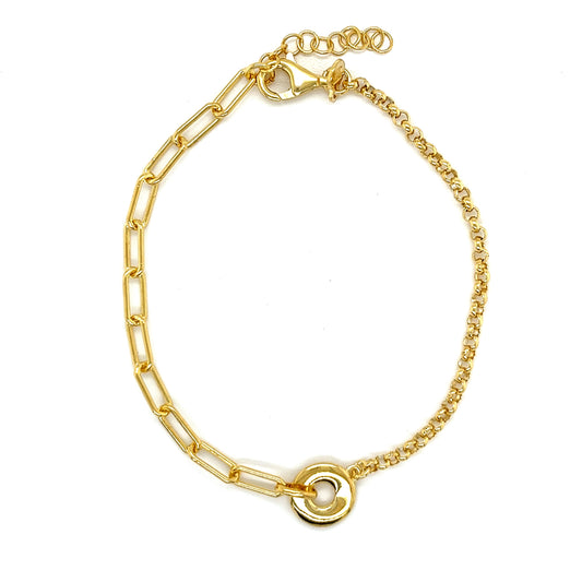 Colgante con barra en T chapado en oro de 14 quilates con cadena y pulsera con clip
