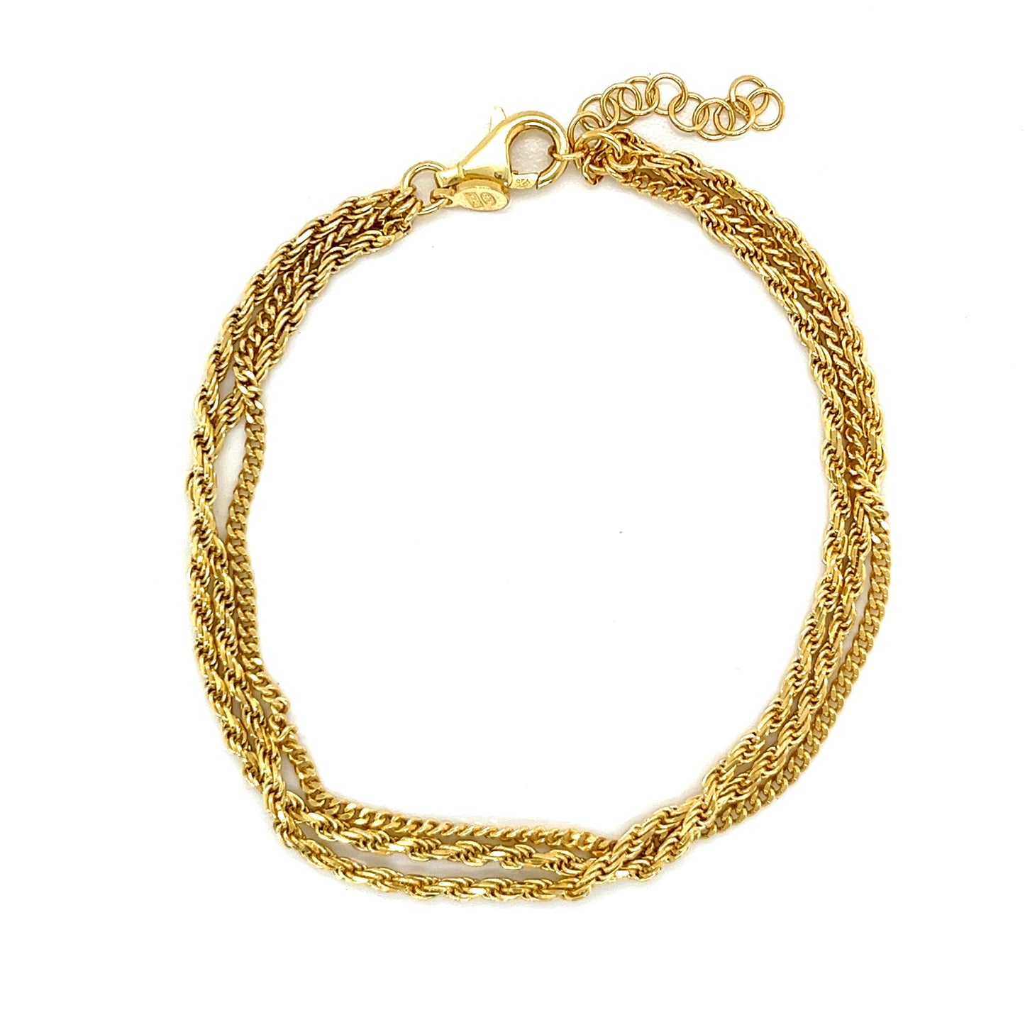 Pulsera Cubana Y De Cuerda Para Bebé De Tres Capas Chapada En Oro De 14 Quilates