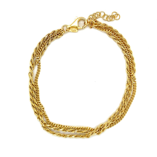 Pulsera Cubana Y De Cuerda Para Bebé De Tres Capas Chapada En Oro De 14 Quilates