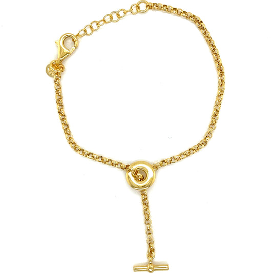 Pulsera con colgante de barra en T de oro de 14 quilates