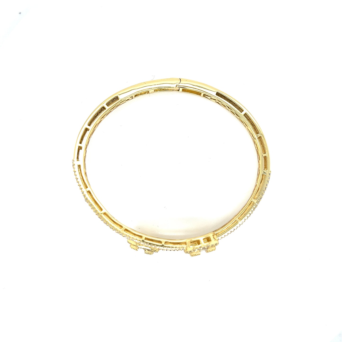 Silver 925 CZ Paved Oval Charm Wide Bangle