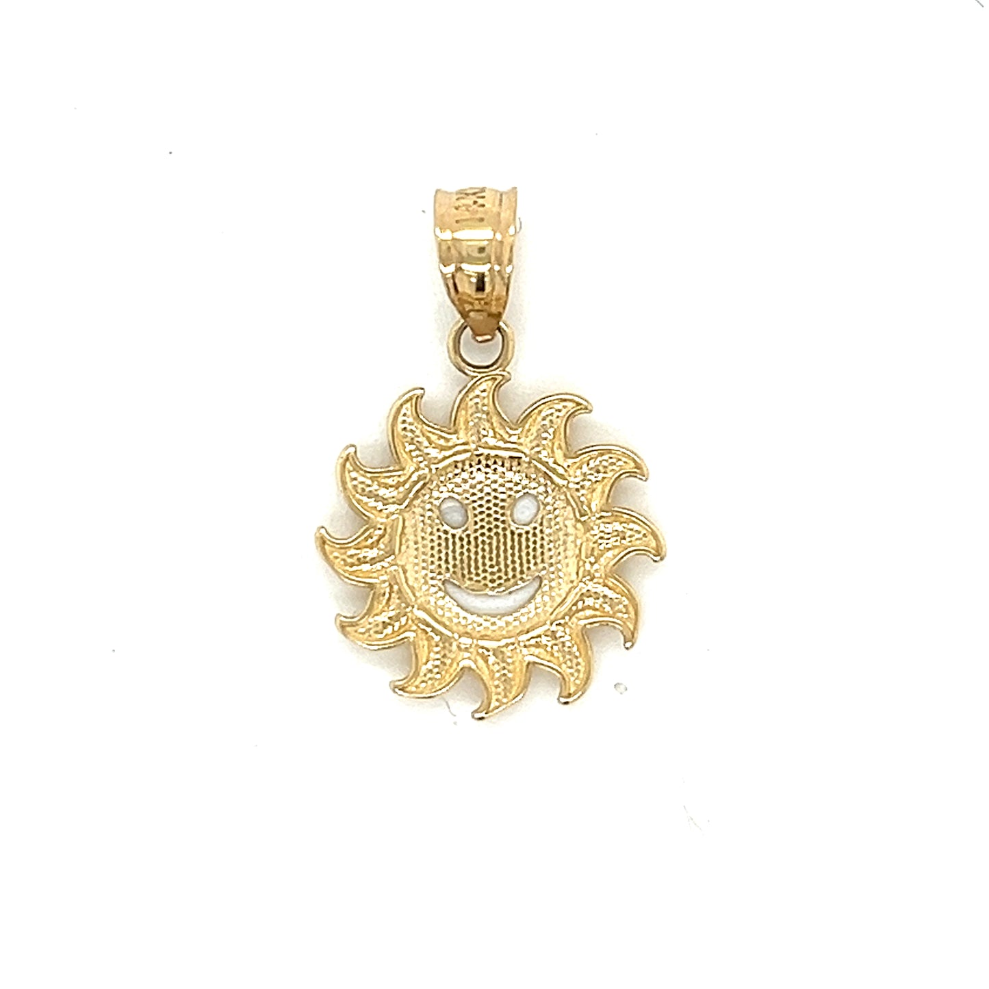 14K Gold Smiling Sun Pendant