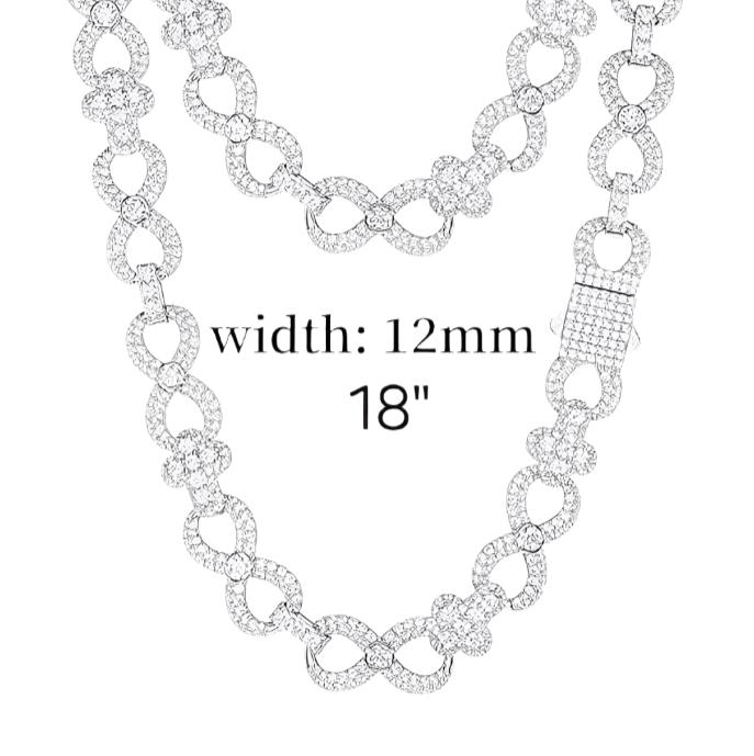 Moissanite Sterling Silver 925 Cross Infinity Link 12mm Iced Out 18"-24" Chain Necklace - M500039
