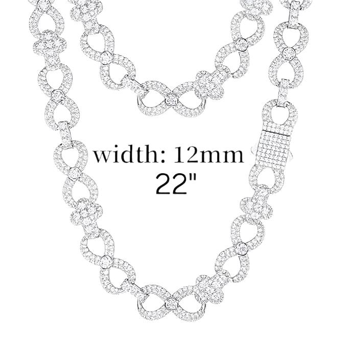 Moissanite Sterling Silver 925 Cross Infinity Link 12mm Iced Out 18"-24" Chain Necklace - M500039