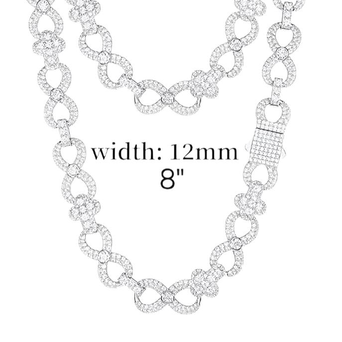 Moissanite Sterling Silver 925 Cross Infinity Link 12mm Iced Out 8"-8.5" Bracelet - M300039