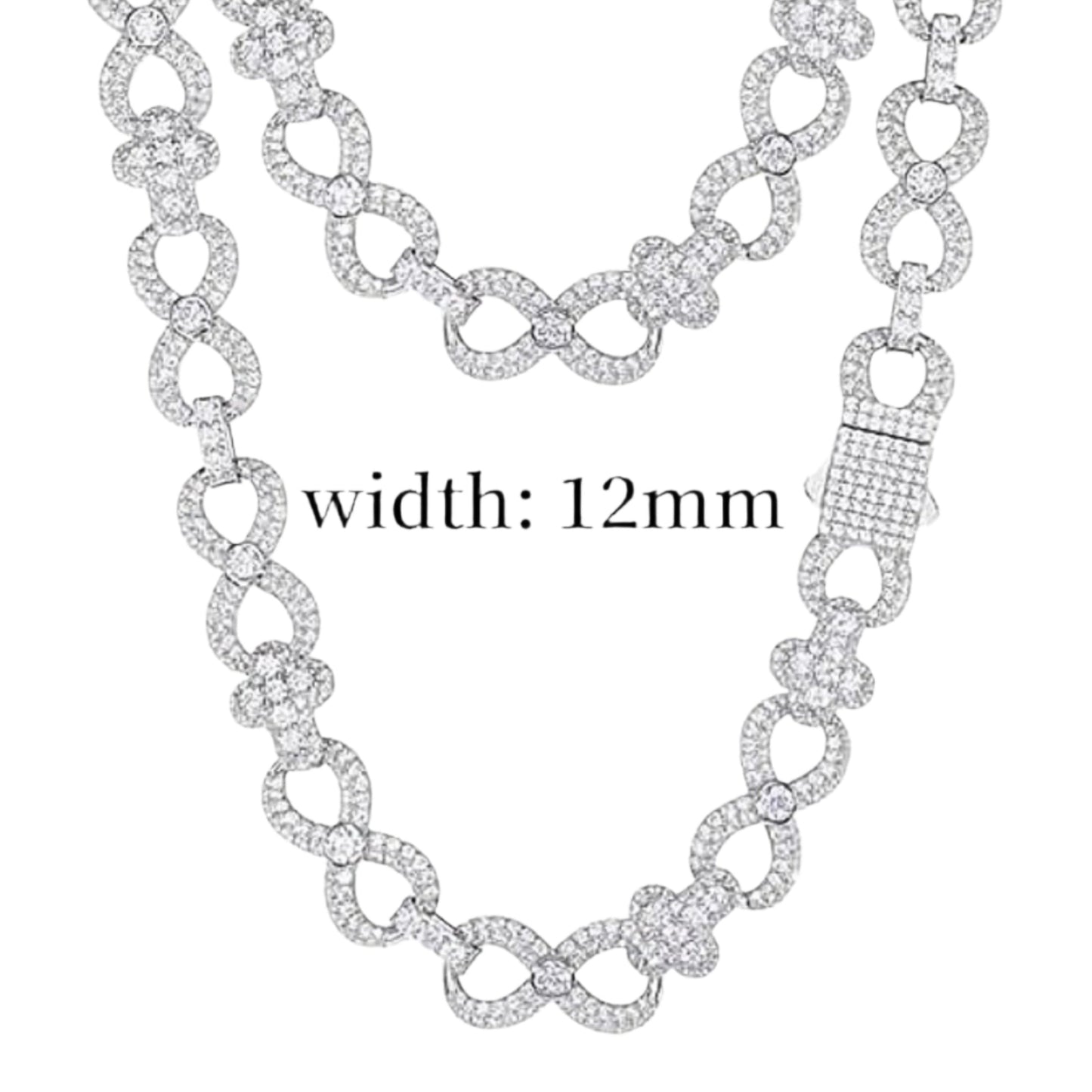 Moissanite Sterling Silver 925 Cross Infinity Link 12mm Iced Out 18"-24" Chain Necklace - M500039