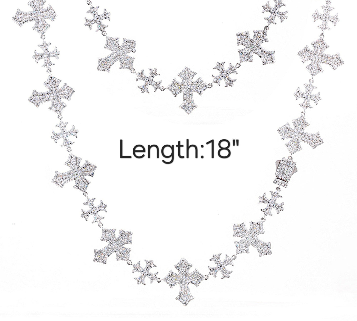 Iced Out Moissanite Sterling Silver 925 Crosses Link 13/22mm Iced Out 18"-24" Chain Necklace - M500049