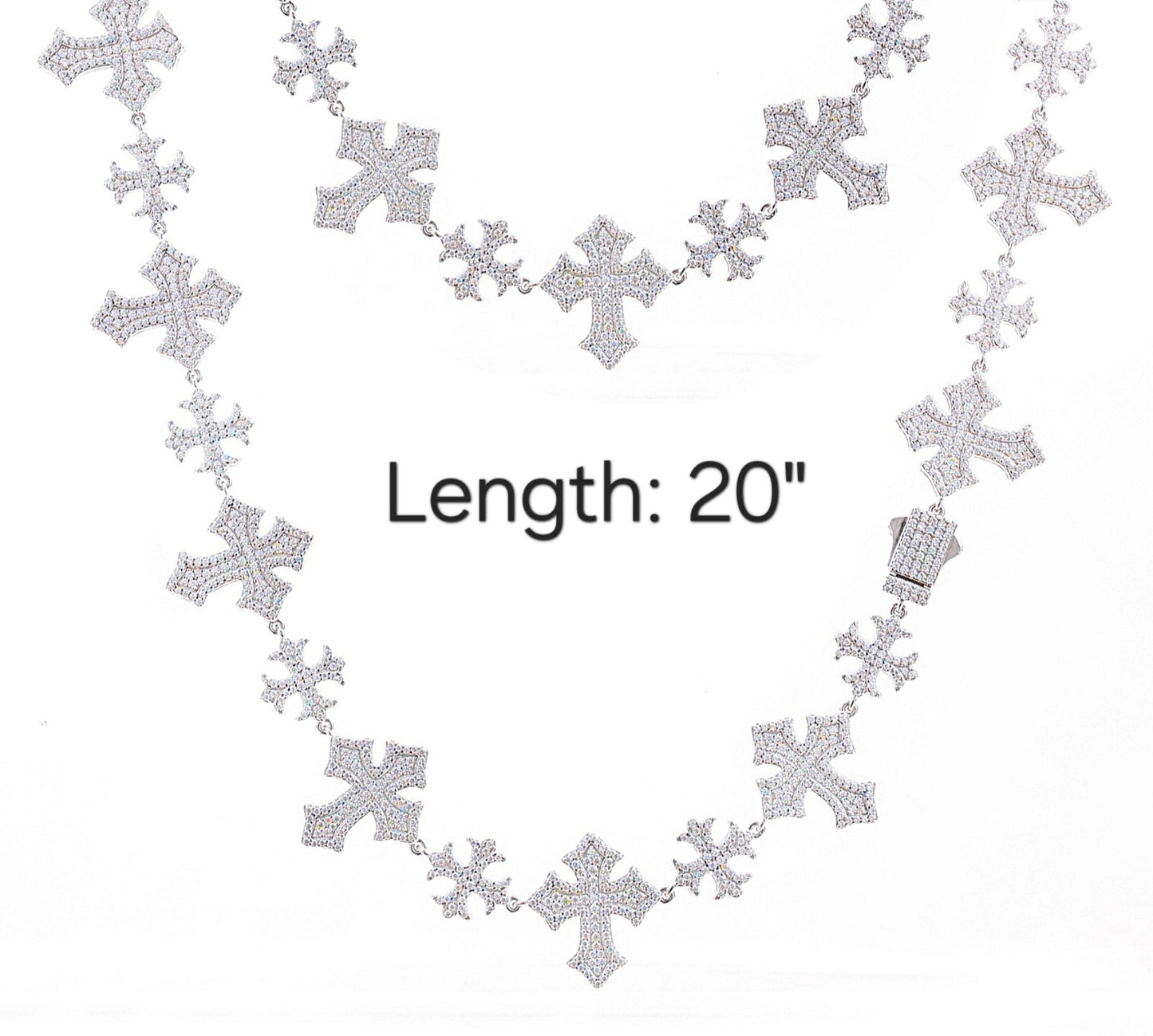 Iced Out Moissanite Sterling Silver 925 Crosses Link 13/22mm Iced Out 18"-24" Chain Necklace - M500049