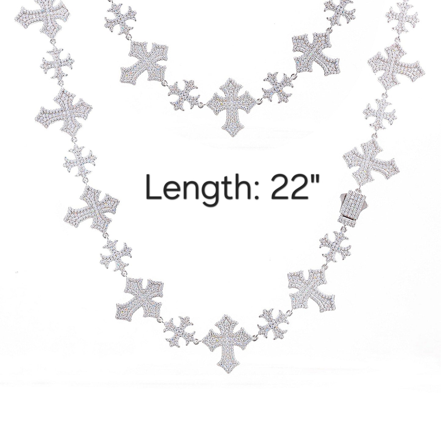 Iced Out Moissanite Sterling Silver 925 Crosses Link 13/22mm Iced Out 18"-24" Chain Necklace - M500049