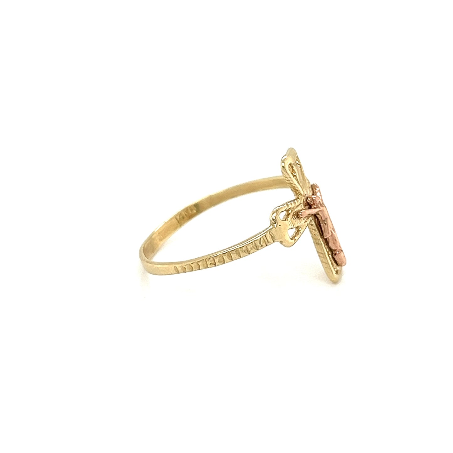 Anillo con cruz de Jesús liso en oro de 14 quilates