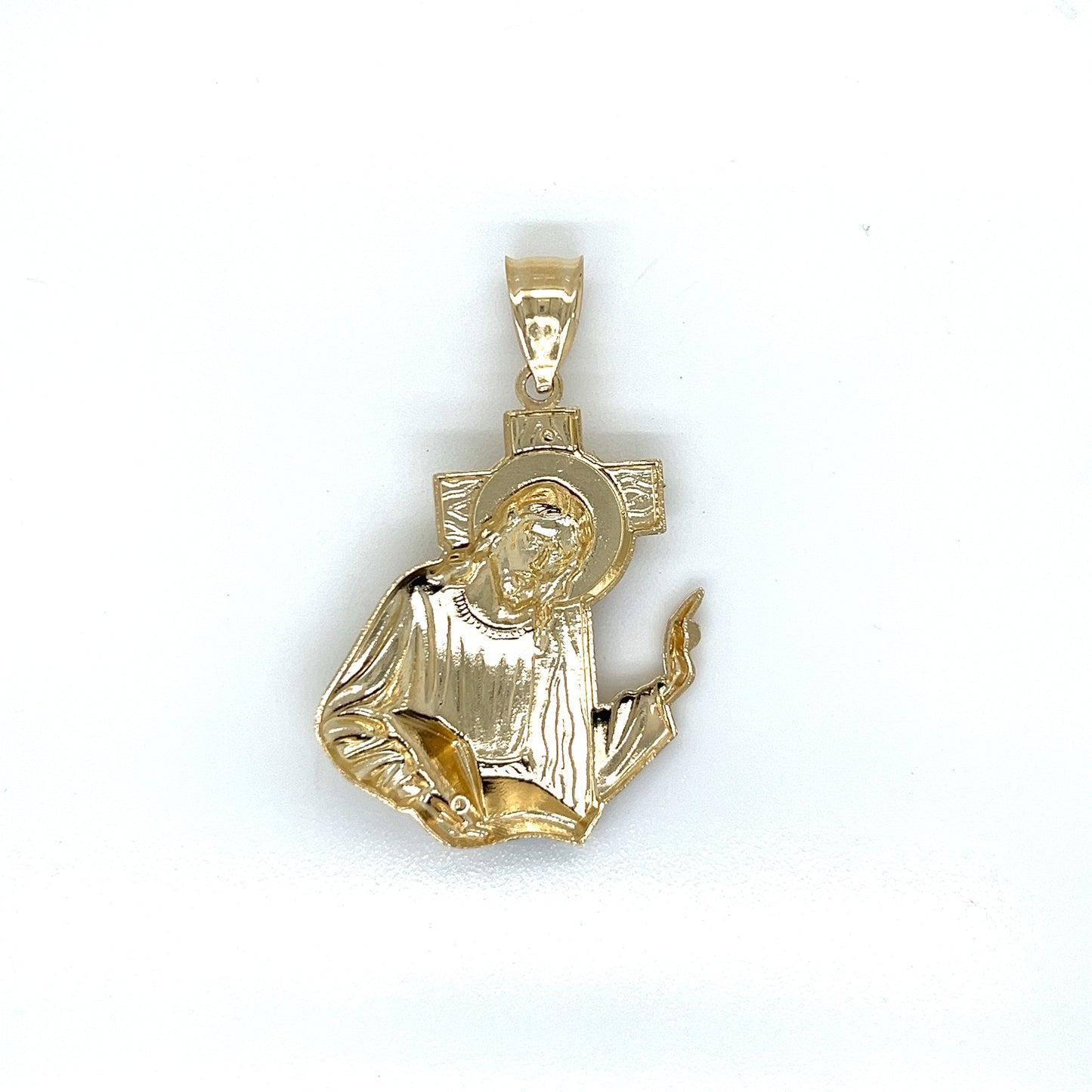 14K Gold Plain Jesus Carrying Cross Pendant