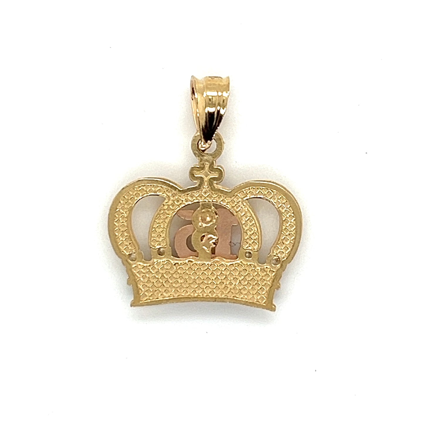 Colgante de corona de dos tonos "QUINCENERA" de oro de 14 quilates