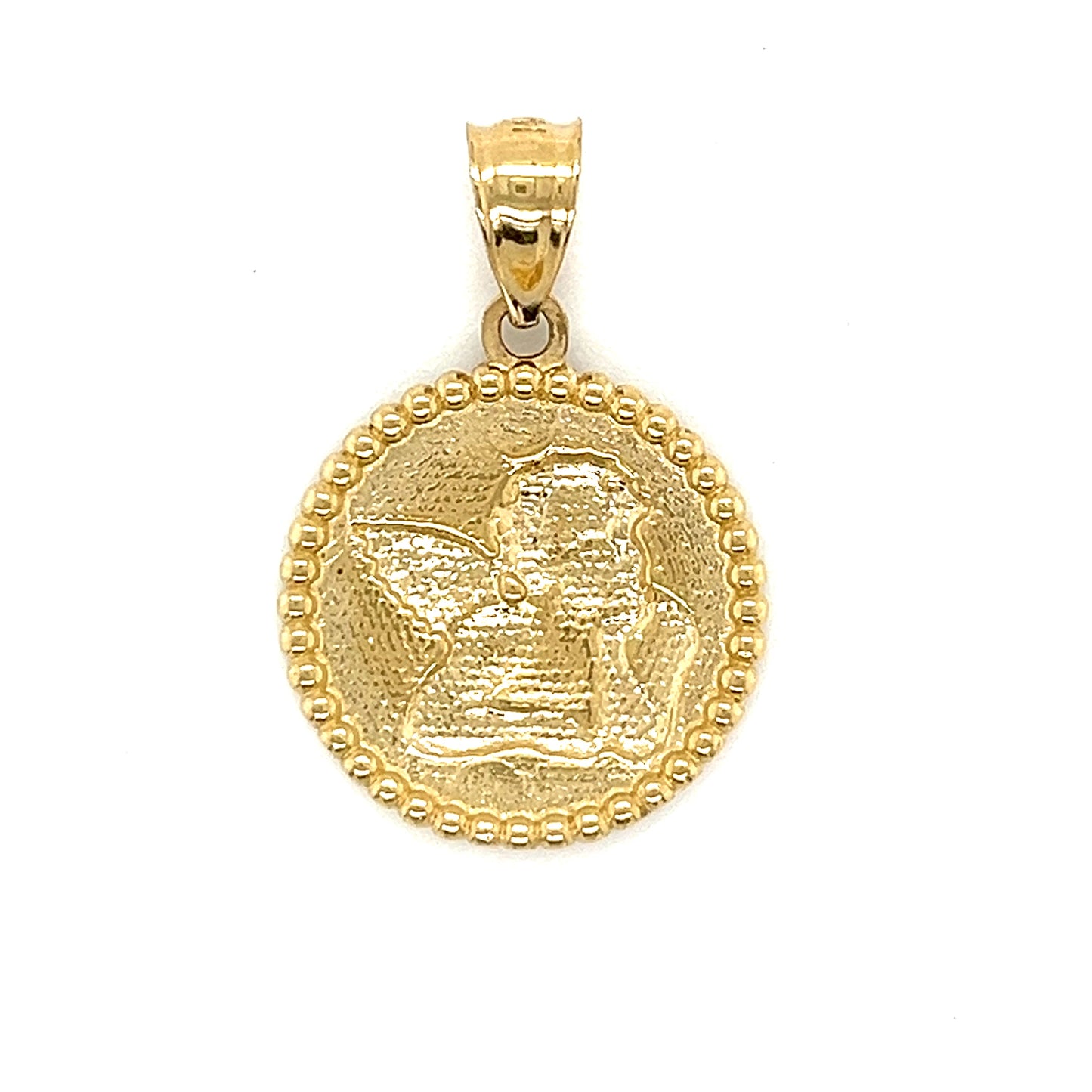 14K Gold Round Angel Pendant