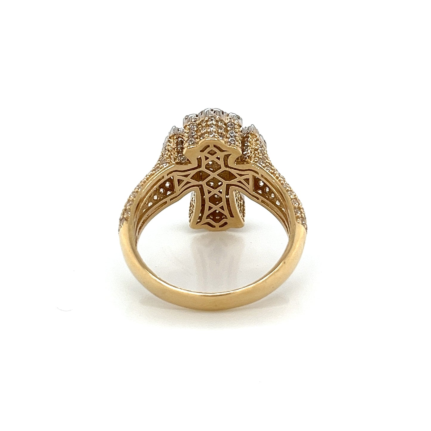 Anillo 3D con cruz de oro de 14 quilates con circonita cúbica