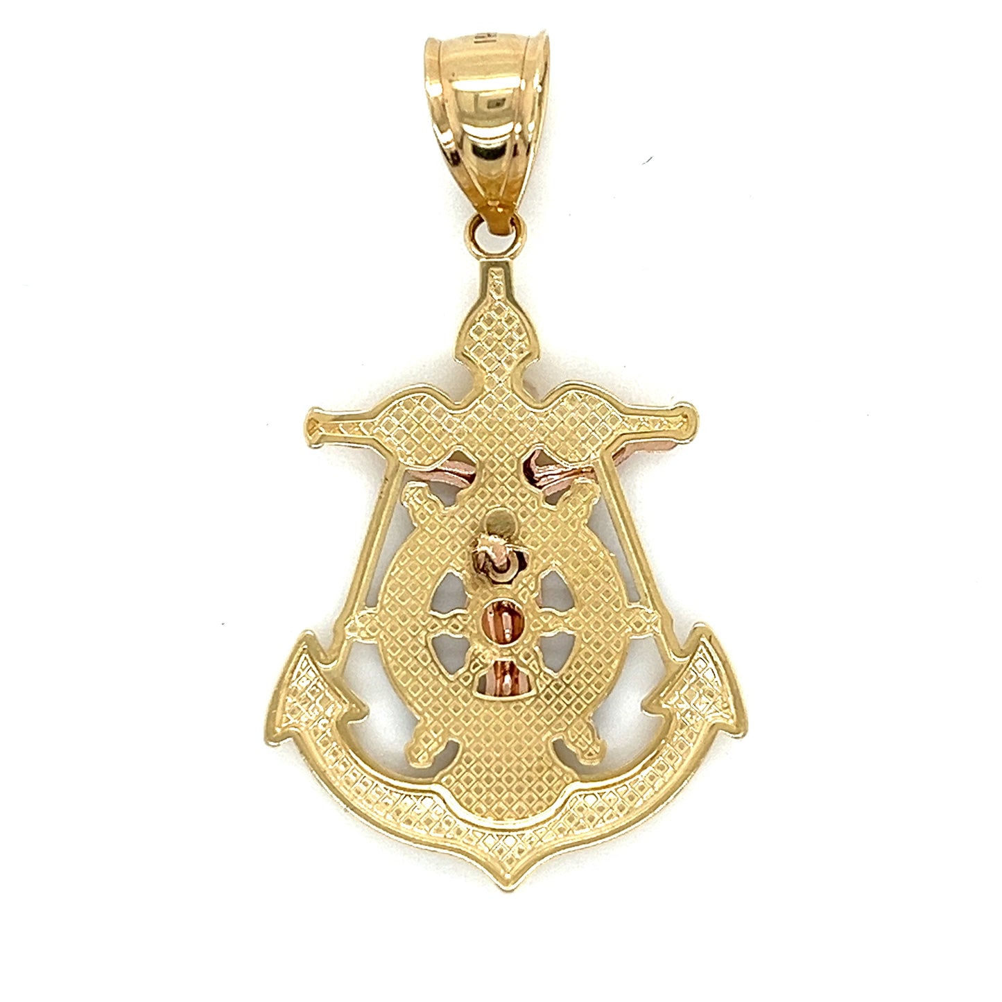 14K Gold Two Tone Anchor Cross Pendant