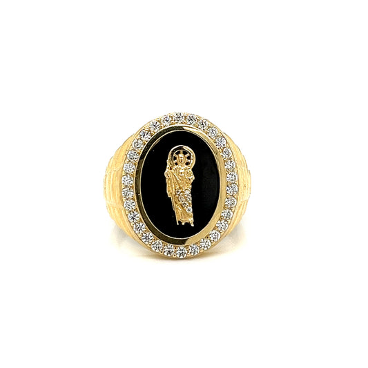 14K Gold Oval St. Judas Ring W/ CZ