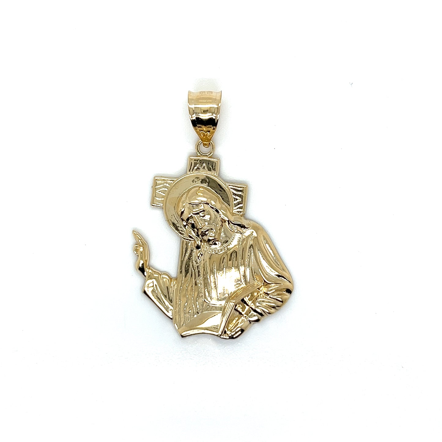 14K Gold Plain Jesus Carrying Cross Pendant