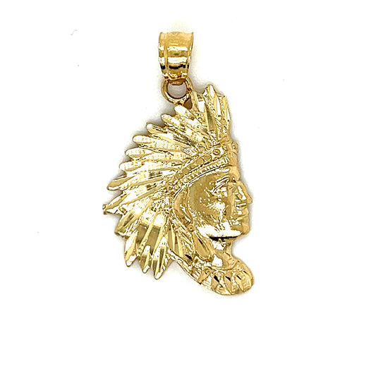 Colgante con cara de apache liso en oro de 14 quilates