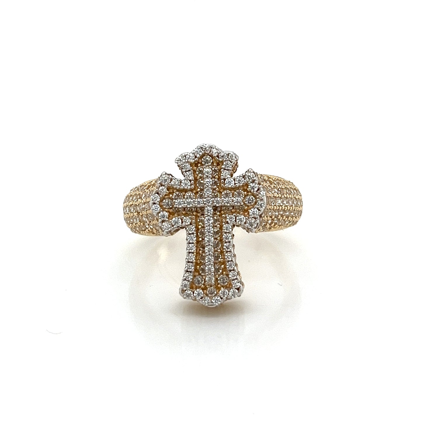 Anillo 3D con cruz de oro de 14 quilates con circonita cúbica