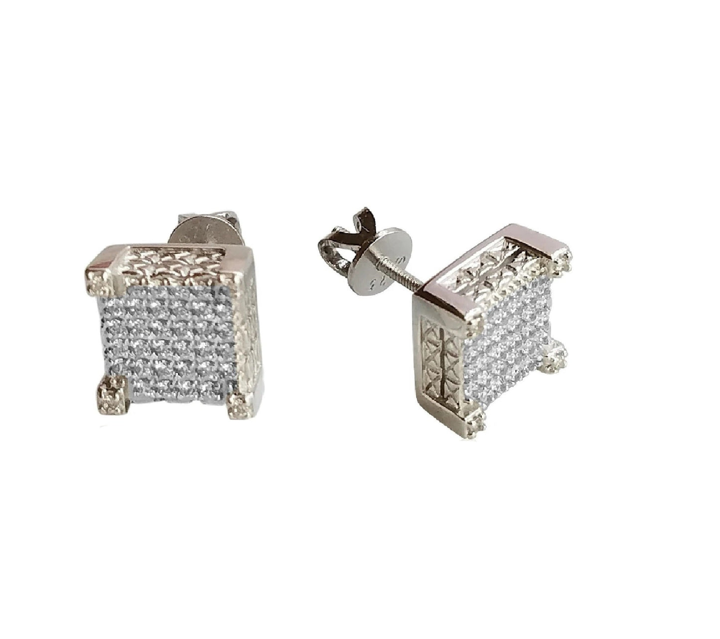 EG141 1 Inch Micro Pave Stud Square 4-Prong Earrings