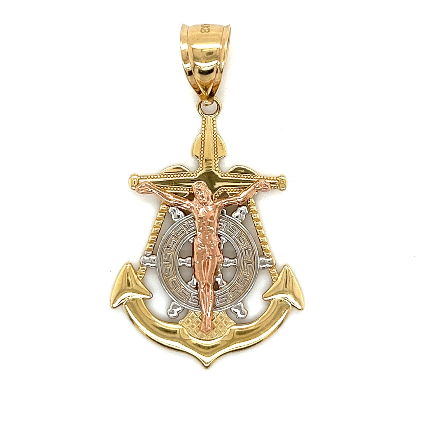 14K Gold Two Tone Anchor Cross Pendant