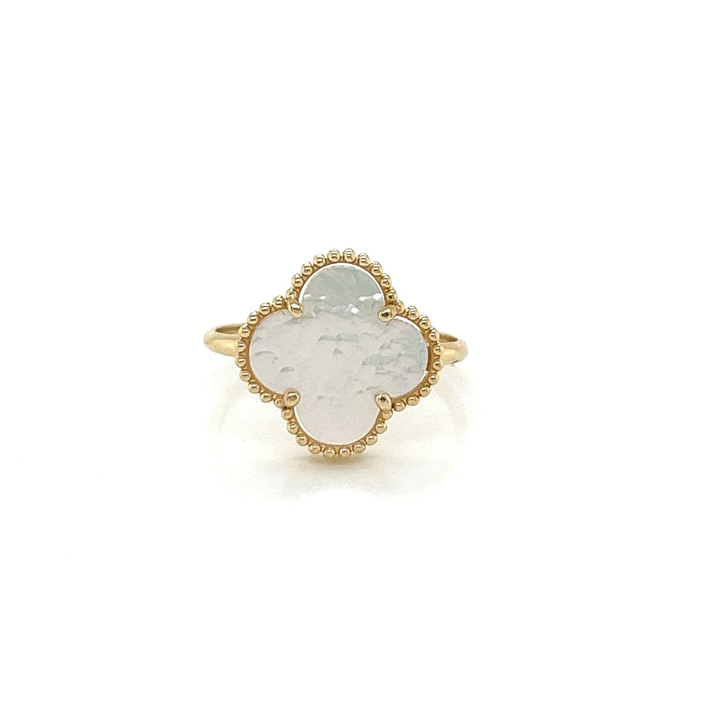 Anillo de trébol de madreperla de oro de 14 quilates