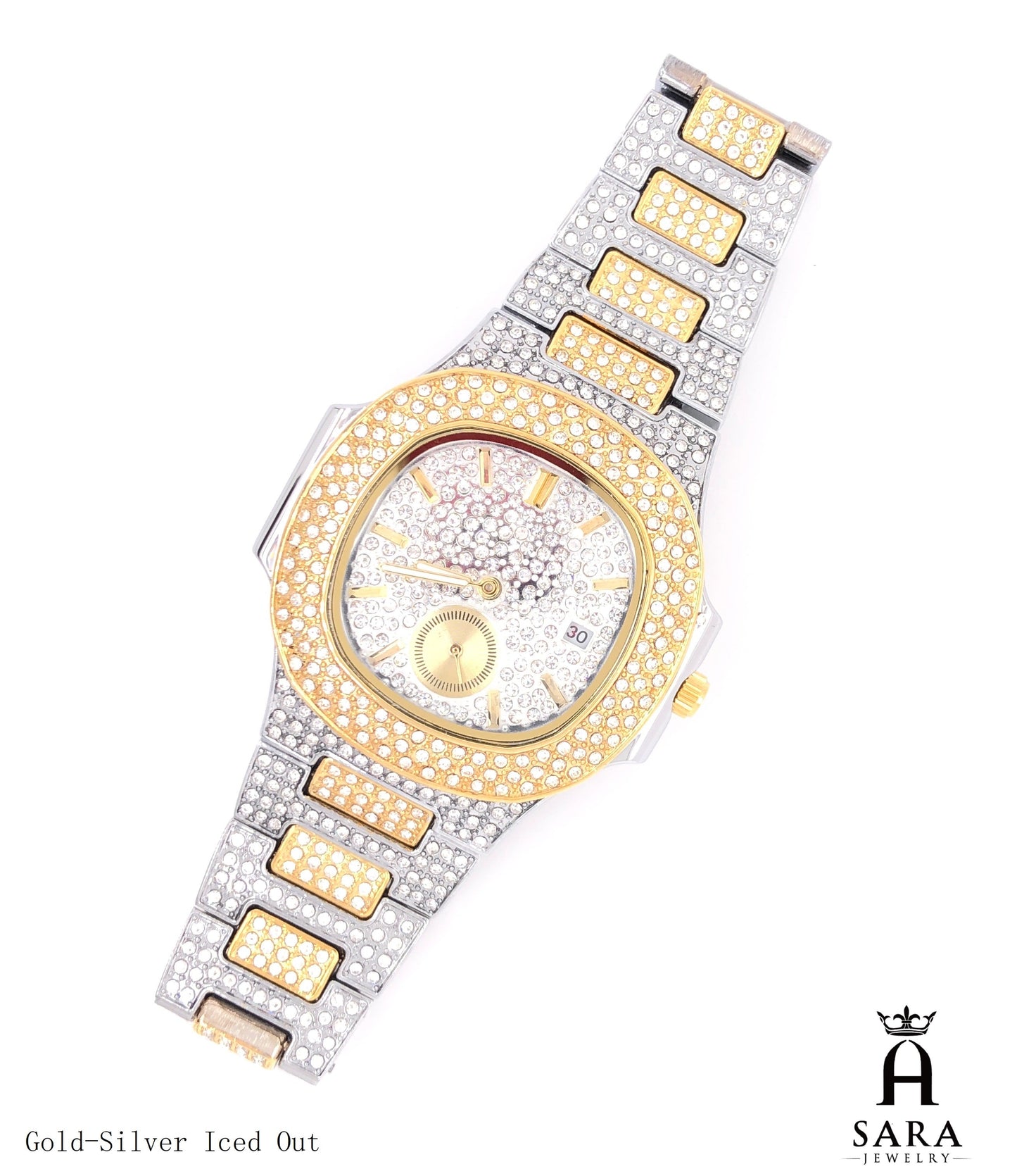 Classic Patek Design Full Diamond Mosiac High-end 18K Gold Plated / Silver Rhodium Plated Never Fade Silver Hubal Watch