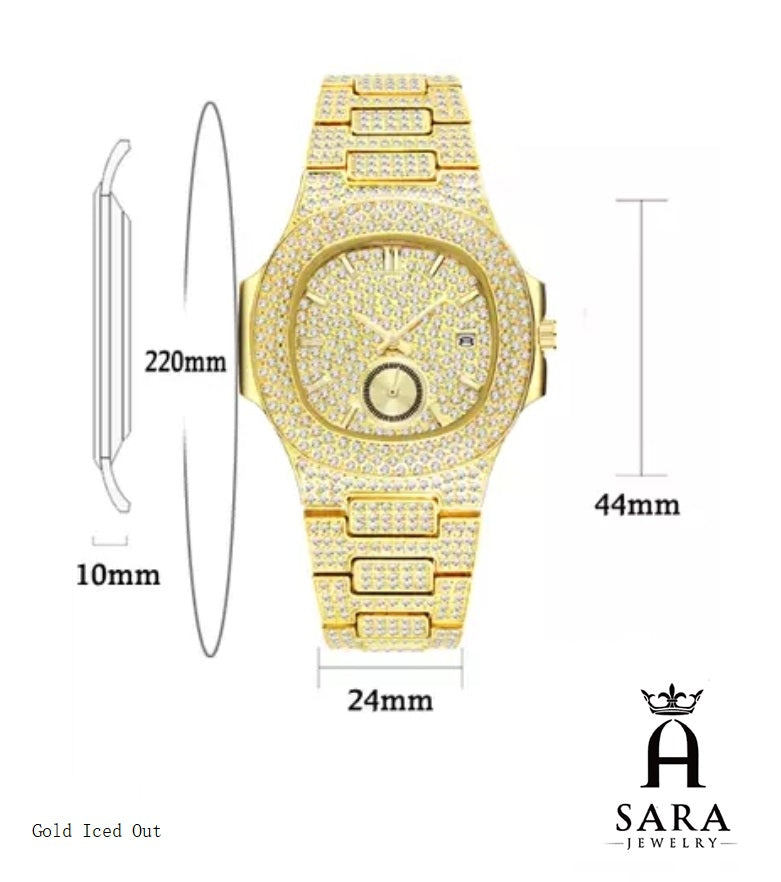 Classic Patek Design Full Diamond Mosiac High-end 18K Gold Plated / Silver Rhodium Plated Never Fade Silver Hubal Watch