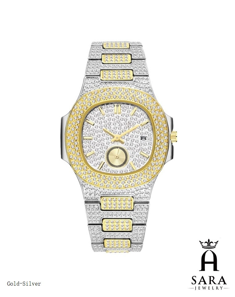 Classic Patek Design Full Diamond Mosiac High-end 18K Gold Plated / Silver Rhodium Plated Never Fade Silver Hubal Watch