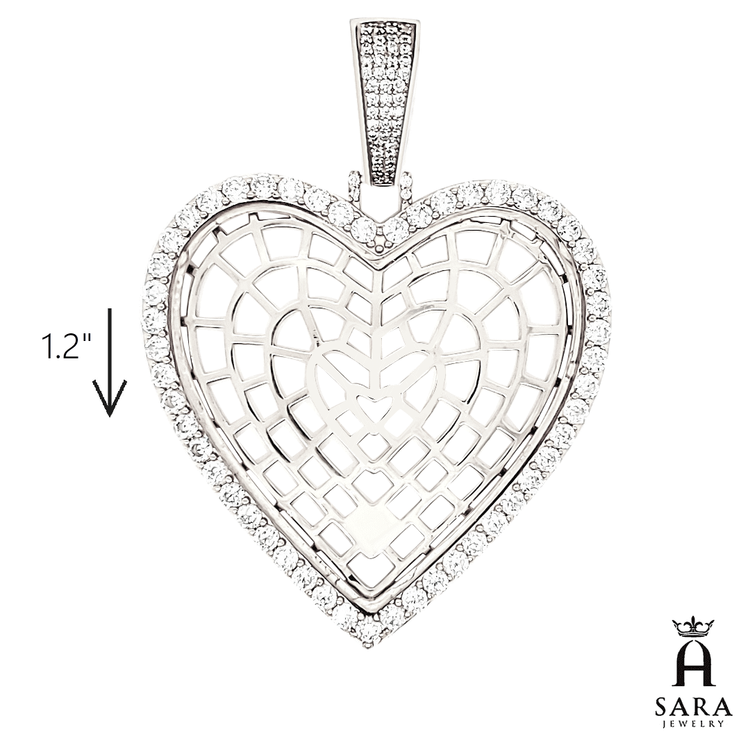 Colgante de 2.0 x 2.0 in con cubierta de cristal con imagen de corazón de plata blanca