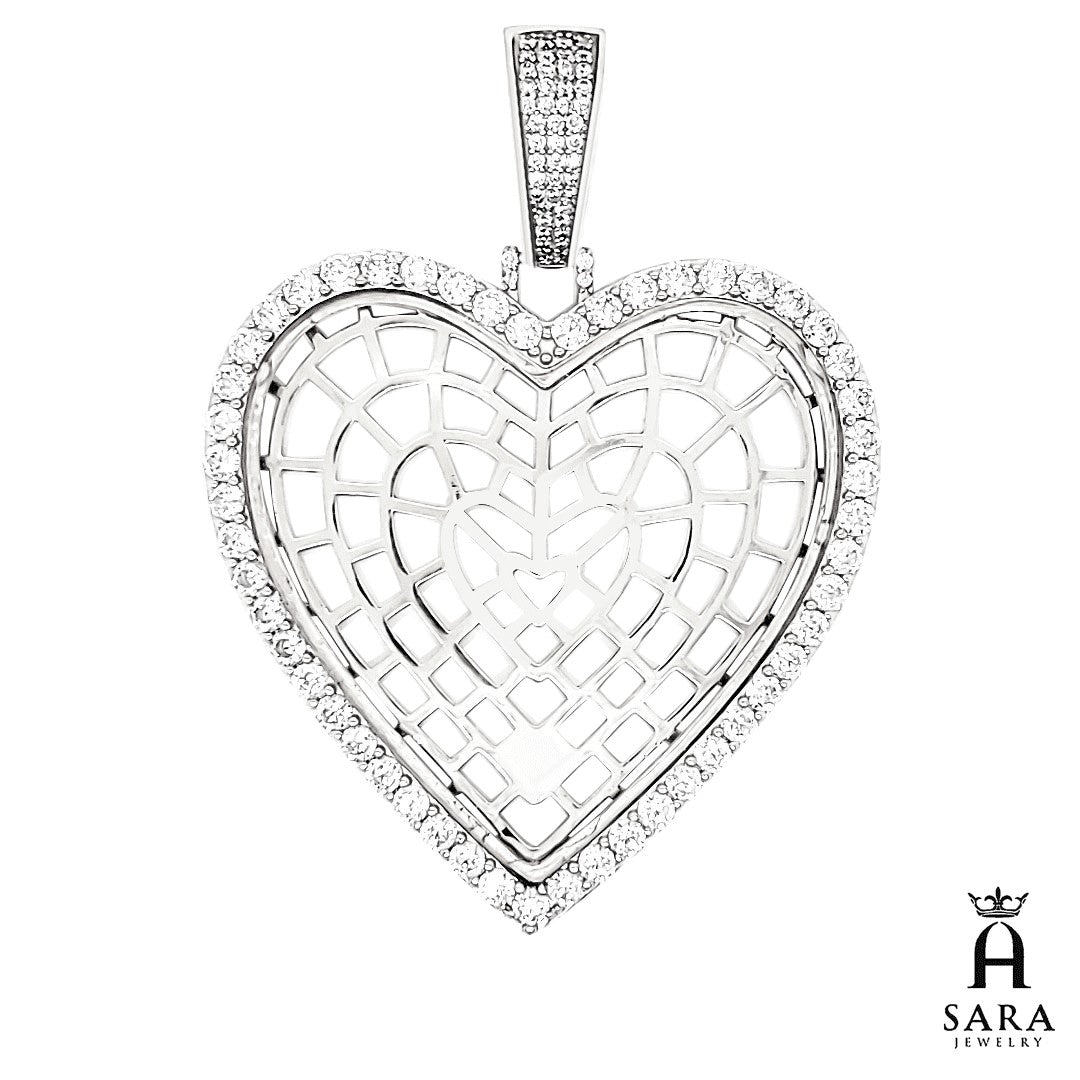 Colgante de 2.0 x 2.0 in con cubierta de cristal con imagen de corazón de plata blanca