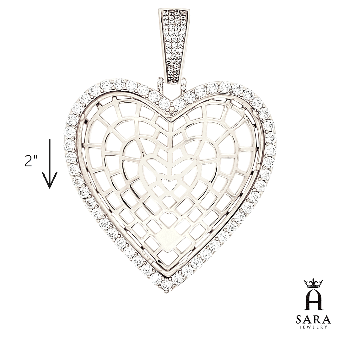 Colgante de 2.0 x 2.0 in con cubierta de cristal con imagen de corazón de plata blanca
