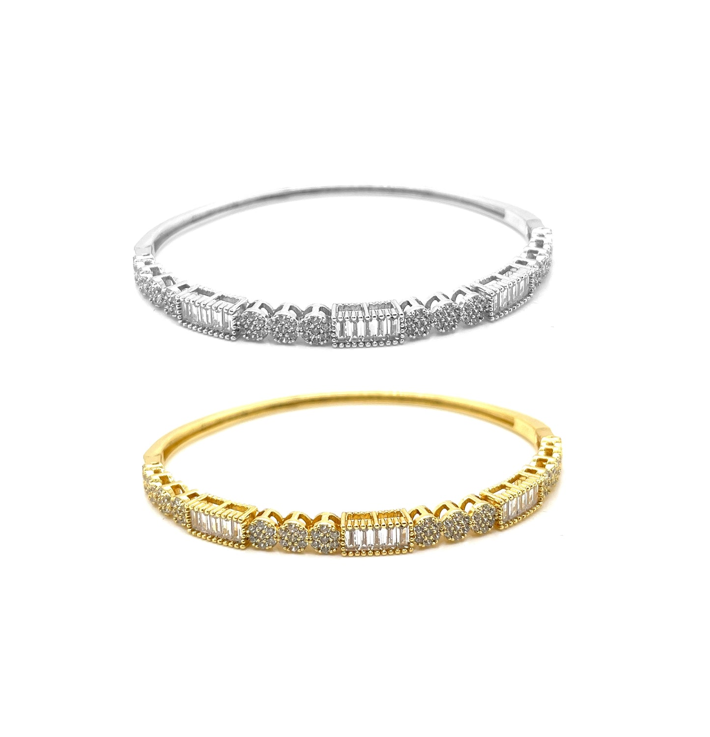 Brazalete de plata 925 con circonitas redondas y baguette