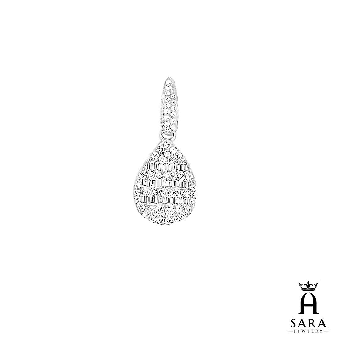 Charm colgante para mujer con forma de gota redonda pavimentada en plata blanca 925