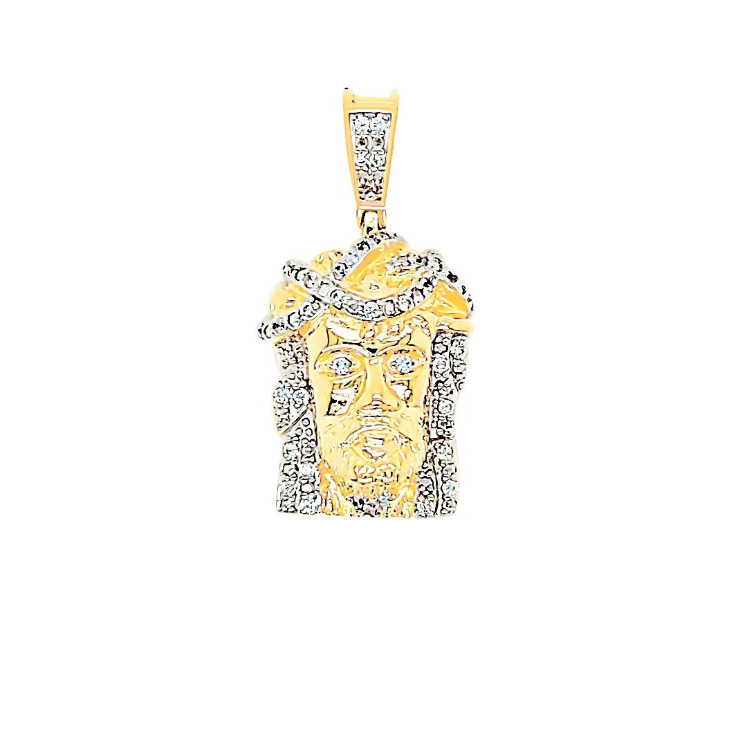 925 Sterling Silver Rhodium Finish Jesus Face Crown Fully Iced Round Simulated Diamonds Pendant