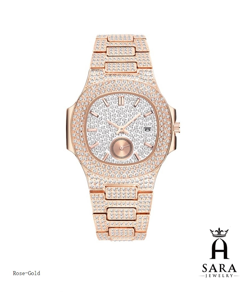 Classic Patek Design Full Diamond Mosiac High-end 18K Gold Plated / Silver Rhodium Plated Never Fade Silver Hubal Watch