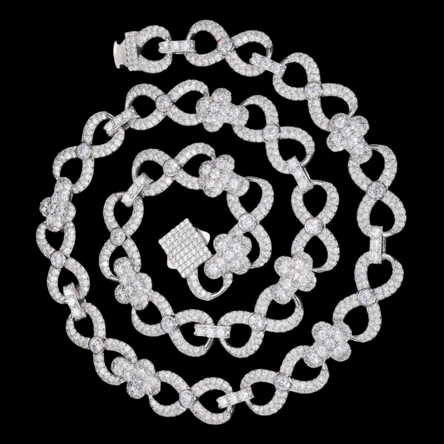 Moissanite Sterling Silver 925 Cross Infinity Link 12mm Iced Out 18"-24" Chain Necklace - M500039